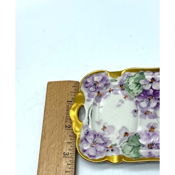 Antique Porcelain Bavaria Tirschenreuth Gold rim purple‎ flowers trinket dish - Picture 7 of 7